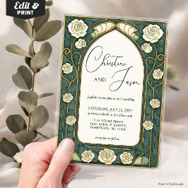 Invitaciones Acrílicas Sage Stained Glass Floral Art Nouveau Wedding 