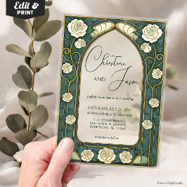 Invitaciones Acrílicas Sage Stained Glass Floral Art Nouveau Wedding 