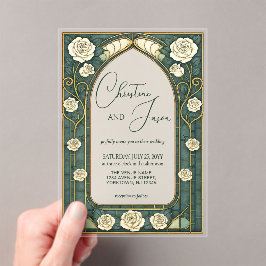 Invitaciones Acrílicas Sage Stained Glass Floral Art Nouveau Wedding 
