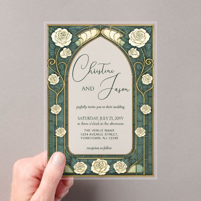 Invitaciones Acrílicas Sage Stained Glass Floral Art Nouveau Wedding  (Insitu (portátil))