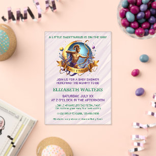 Invitaciones Acrílicas Sagitario Ducha de Bebé Lavanda y Verde
