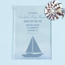 Invitaciones Acrílicas Sailboat Blue Watercolor Boy Baby Shower