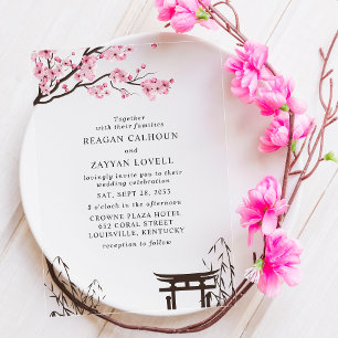 Invitaciones Acrílicas Sakura Flor de Cerezo Japonesa Boda Asiática