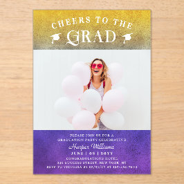 Invitaciones Acrílicas Saludos A La Grad Trendy Modern Photo Purple Gold