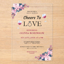 Invitaciones Acrílicas Saludos para amar el tema del vino floral ducha de