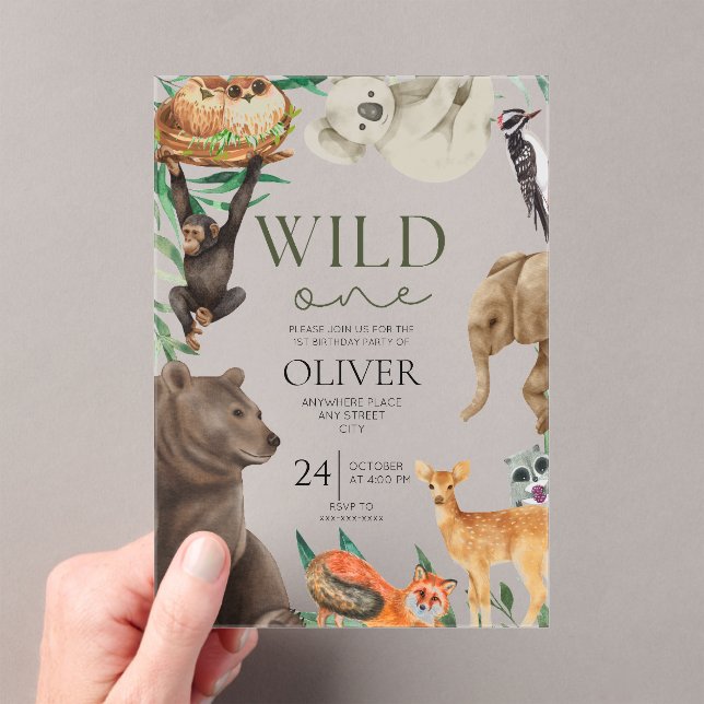 Invitaciones Acrílicas Salvaje tema de safari acrílico primer cumpleaños (Insitu (portátil))