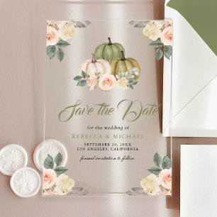 Invitaciones Acrílicas Salvar la Fecha de Boda Floral de Salvia Calabaza 