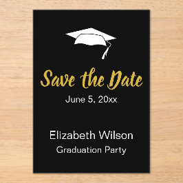 Invitaciones Acrílicas Salvar la fiesta de graduación de oro blanco negro