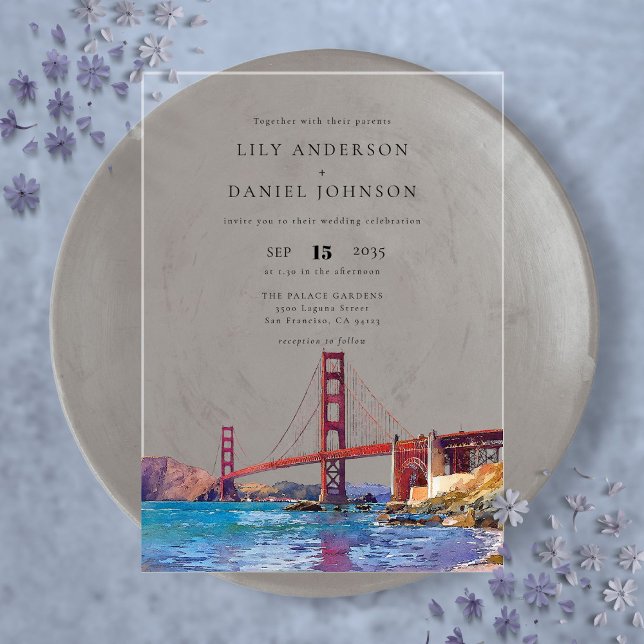 Invitaciones Acrílicas San Francisco Watercolor Destination Wedding (San Francisco Watercolor Destination Wedding Acrylic Invitations)