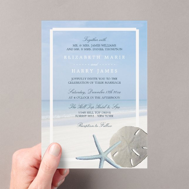 Invitaciones Acrílicas Sand Dollar and Starfish Beach Wedding (Insitu (portátil))