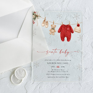 Invitaciones Acrílicas Santa Baby Fiesta de Navidad de Invierno para Bebé