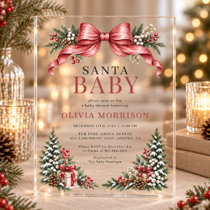 Invitaciones Acrílicas Santa Baby Red Bow Baby Shower