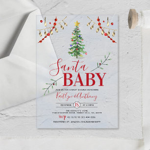 Invitaciones Acrílicas "Santa Bebé" Watercolor Árbol de Navidad Baby Show