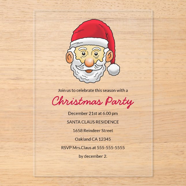Invitaciones Acrílicas Santa Claus invites you to a Christmas party (Anverso)