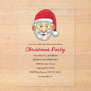 Invitaciones Acrílicas Santa Claus te invita a una fiesta de Navidad