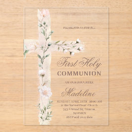 Invitaciones Acrílicas Santa Cruz Primera Comunión floral