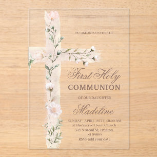 Invitaciones Acrílicas Santa Cruz Primera Comunión floral