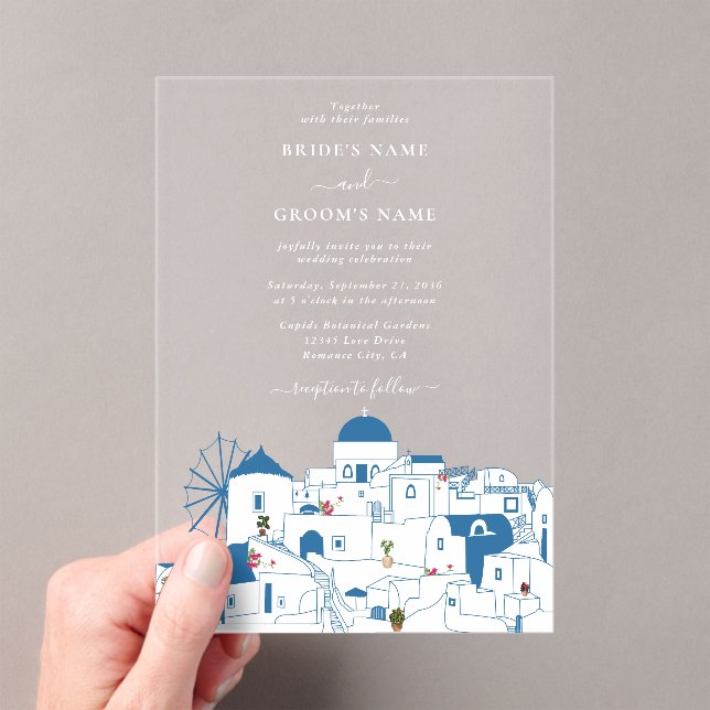 Invitaciones Acrílicas Santorini Destination Greek Island Boda (Insitu (portátil))