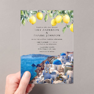 Invitaciones Acrílicas Santorini Grecia Limones Boda
