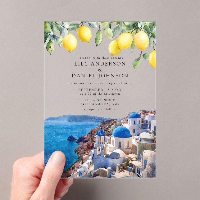 Invitaciones Acrílicas Santorini Greece Lemons Wedding (Insitu (portátil))