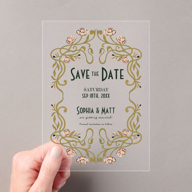 Invitaciones Acrílicas Save The Date Art Nouveau Wedding (Insitu (portátil))