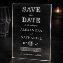 Save the Date de acrílico negro blanco minimalista