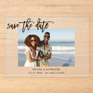 Invitaciones Acrílicas Save the Date de Caligrafía Uno con Foto