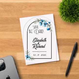 Invitaciones Acrílicas Save the date "Fleurs bleues"