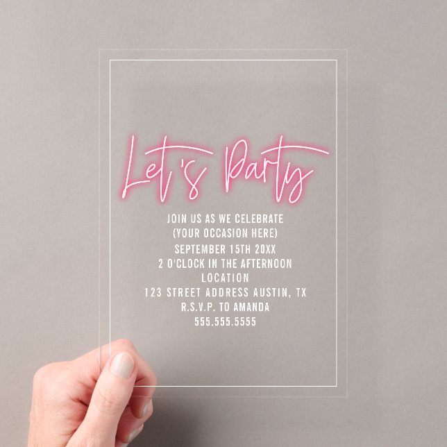 Invitaciones Acrílicas Script de neón para fiesta Genérico para cualquier (Insitu (portátil))