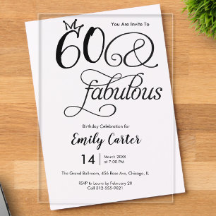 Invitaciones Acrílicas Script de Sesenta y Fabuloso Cumpleaños 60