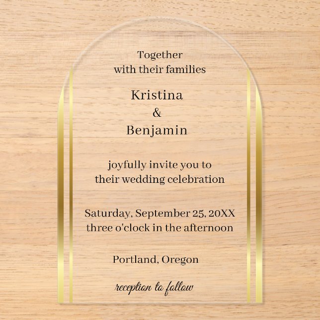 Invitaciones Acrílicas Script elegante moderno boda de oro (Anverso)
