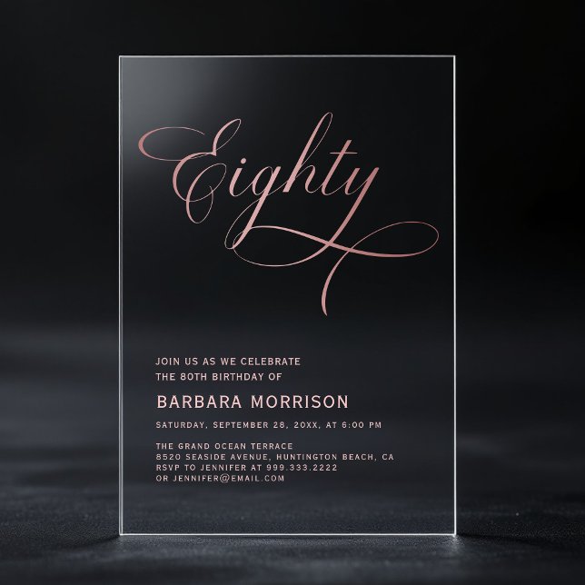 Invitaciones Acrílicas Script Ochenta Rosa Oro 80 Cumpleaños (Subido por el creador)
