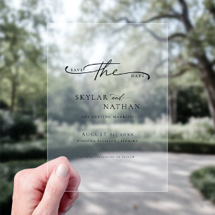 Invitaciones Acrílicas Script Simple Elegant Wedding Guardar La Fecha Lim