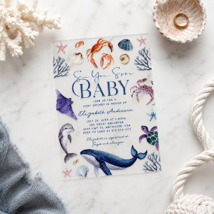 Invitaciones Acrílicas Sea You Soon Baby Sealife Baby Shower Acrílico