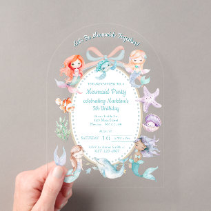 Invitaciones Acrílicas Seamos Sirenas Juntos Fiesta de Cumpleaños de Sire