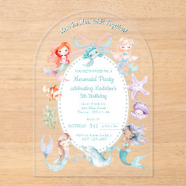 Invitaciones Acrílicas Seamos Sirenas Juntos Fiesta Sirena Cumpleaños