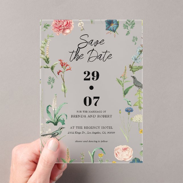 Invitaciones Acrílicas Secret Garden Wildflowers Wedding Save The Date (Insitu (portátil))