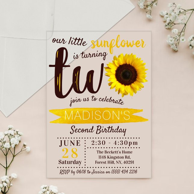 Invitaciones Acrílicas Segundo cumpleaños de Little Sunflower (Subido por el creador)