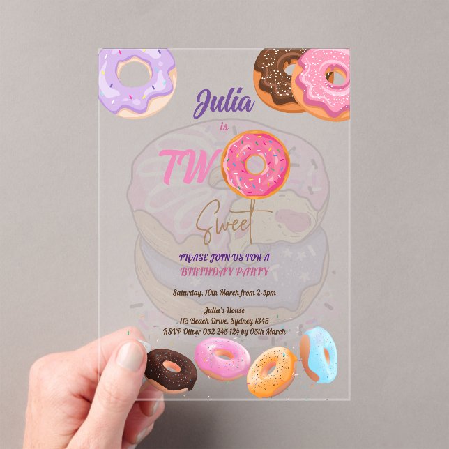Invitaciones Acrílicas Segundo cumpleaños de Pink Donut (Insitu (portátil))