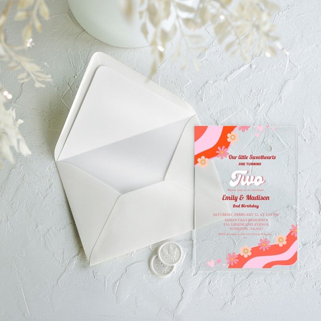 Invitaciones Acrílicas Segundo cumpleaños de San Valentín retro (Subido por el creador)