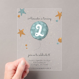 Invitaciones Acrílicas Segundo cumpleaños del Globo Azul lindo