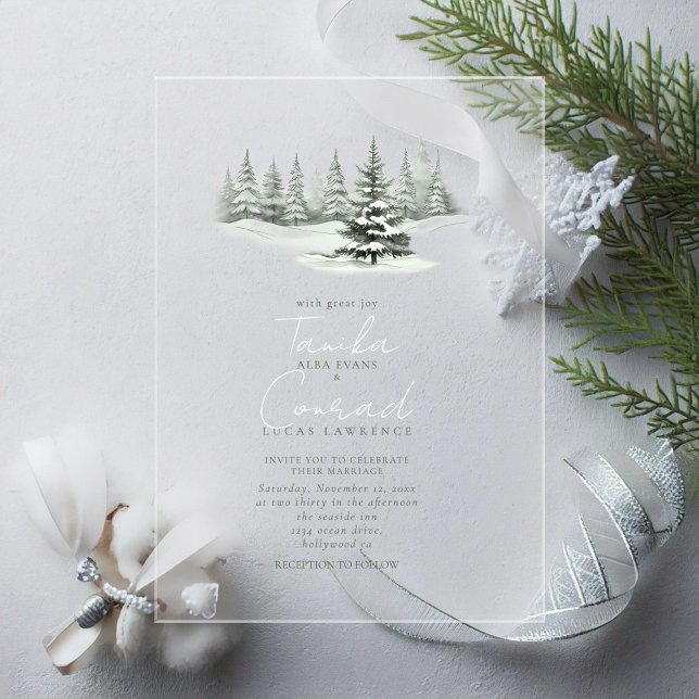 Invitaciones Acrílicas Selva verde de bodas de invierno rústica ID1049 (Subido por el creador)