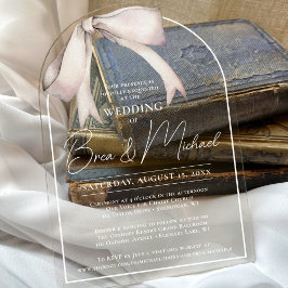 Invitaciones Acrílicas Sencilla acuarela Blanco Bow Elegante Boda Arco