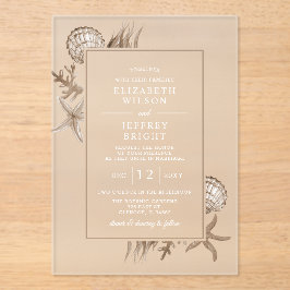 Invitaciones Acrílicas Sencilla boda de arena con cascos de playa