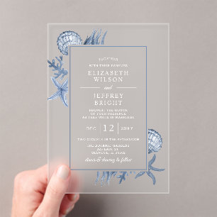 Invitaciones Acrílicas Sencilla boda de arena con cascos de playa