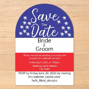 Invitaciones Acrílicas Sencilla Boda Patriótica Campestre del 4 de Julio