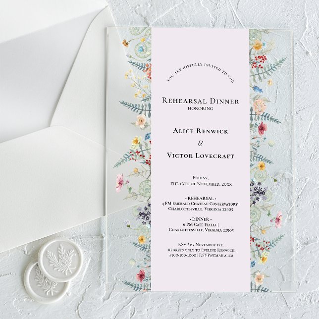 Invitaciones Acrílicas Sencilla cena de ensayo de helechos de flores silv (Subido por el creador)