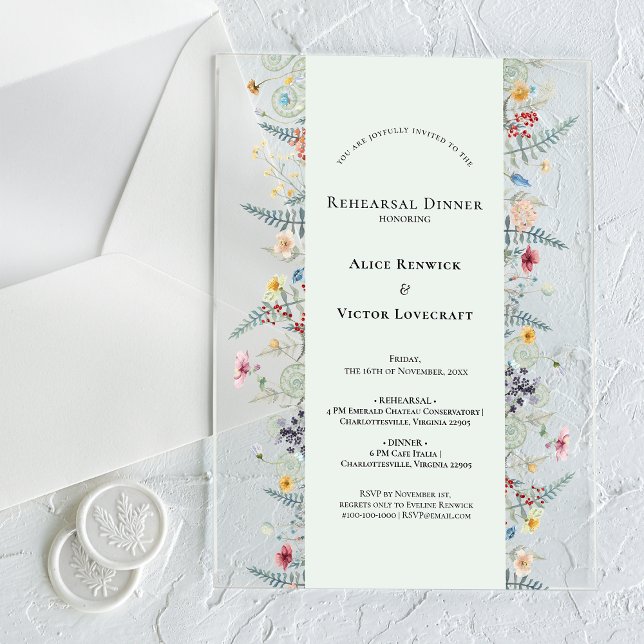Invitaciones Acrílicas Sencilla cena de ensayo verde de hierba de flores  (Subido por el creador)