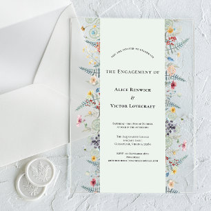 Invitaciones Acrílicas Sencilla Fiesta de Compromiso de Helecho de Flor S