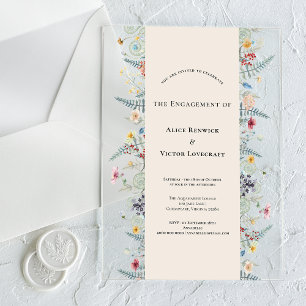 Invitaciones Acrílicas Sencilla Fiesta de Compromiso de Helecho Flor Silv